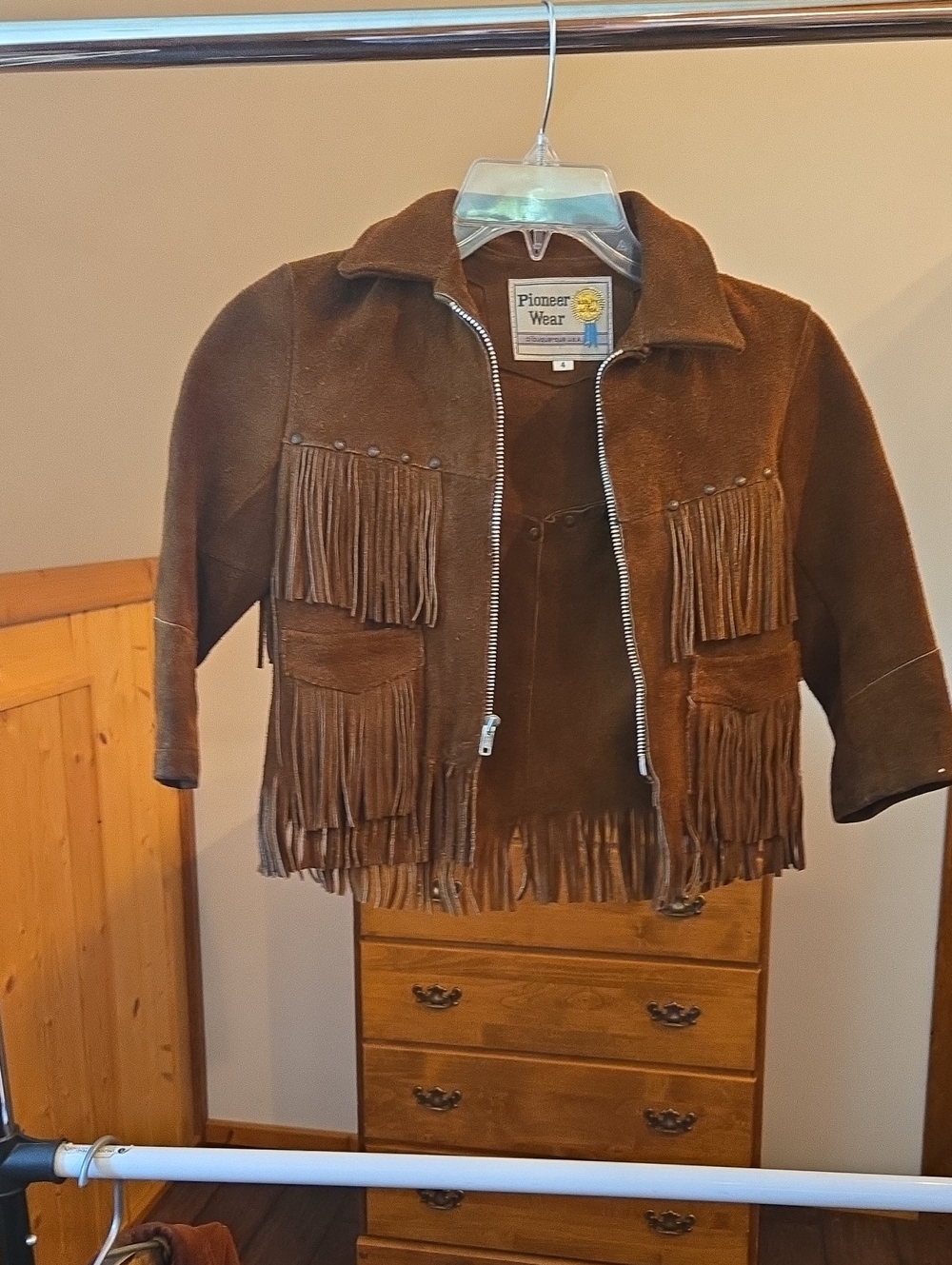 PIONEER Kids Brown Suede Fringe Zip Jacket